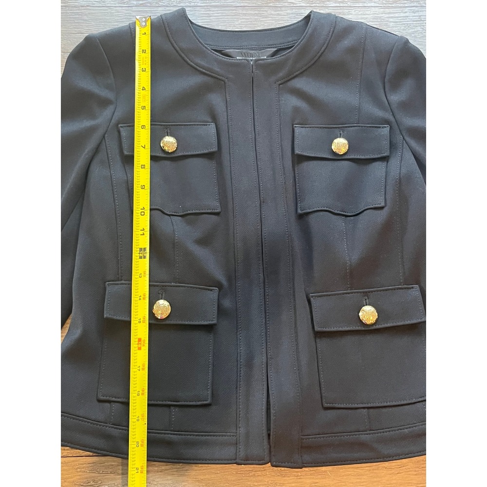 White House Black Market Black Military Blazer Gold Crest Button Jacket Size 10 - Picture 3 of 11